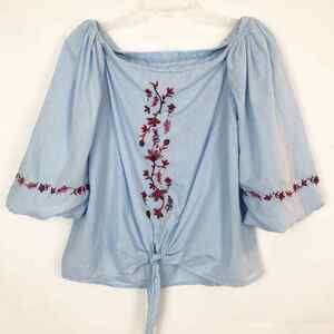 Beach Lunch Lounge Women's Off Shoulder Embroidered Bubble Sleeve Top Size S